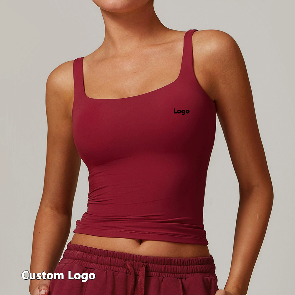Wholesale Gym Vest Women Great Stretchy Double Layer Yoga Tops With Built in Bra Private Custom Label Quick Dry Gym Yoga Wear