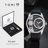 Мужские кварцевые часы TOMI T105: горячая распродажа, высокое качество, календарь, кожаный ремешок, модные наручные часы в наличии