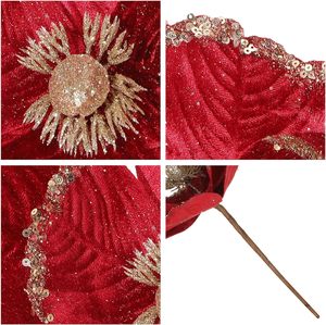 <b>Tree</b> Wreath Garland Wedding Party DIY <b>Christmas</b> Glitter Poinsettia Flowers Artificial Cloth Decoration 18CM Matel <b>Base</b> - Product Image 3