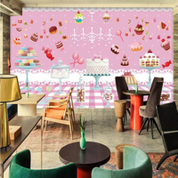 Papier peint mural personnalisé pour pâtisserie et dessert, motif fond rose, petits gâteaux, effet béton