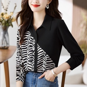 Hochwertige Damenbluse im Western-Stil mit Nischendesign, Kontrastfarben, Schwarz - Product Image 3