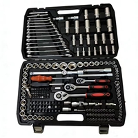 Coffret d'outils de 218 pièces en acier au chrome-vanadium avec clés à cliquet, douilles et embouts de tournevis pour l'entretien automobile et domestique