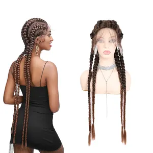 Natural 32inch 360g Cornrow Braided Wigs 4x Twist Braids Hand Made Wig Afro Box Braid Wigs for Cosplay Party