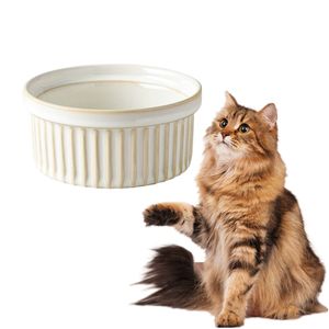 Mangkuk kucing dan anjing keramik dengan 4ML kapasitas, pengumpan hewan peliharaan pelindung leher garis-garis berubah tempat pembakaran coklat desain miring untuk makanan - Product Image 4