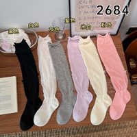 Chaussettes mi-mollet style ballet pour femme, fines, en coton, pour l'été, couleur crème, à volants, longues