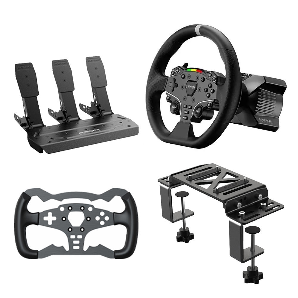 MOZA R3 Complete Direct Drive Racing Bundle | 3.9Nm Wheel Base, 22-Button ES Steering Wheel, 3-Pedal SR-P Lite Set, Table Clamp & App Control for PC – Kuwait