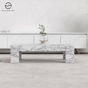 Table basse moderne en marbre, design minimaliste, meubles de salon, dessus en pierre blanche décorative, forme rectangulaire - Product Image 2