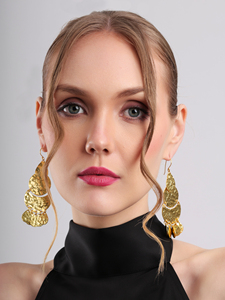 Pendientes de cascada dorados con textura martillada, estilo bohemio, joyería de moda llamativa para mujer - Product Image 3