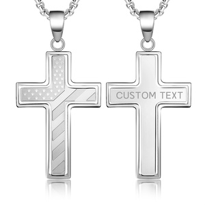 Silber Schwarz Gold Edelstahl <span class=keywords><strong>Plain</strong></span> Cross Anhänger Halskette für Männer American Flag Cross Halskette Box Chain mit Bibel vers - Product Image 1
