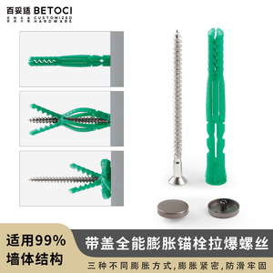 Cabinet Expansion Screw 80mm Green With Cap Nylon Iron Coarse Thread For Wall Cabinet Shelf Installation - Product Image 4