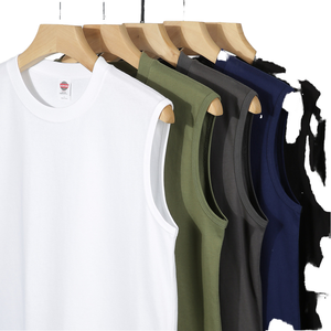 220g pur coton col rond débardeur pour hommes <span class=keywords><strong>TikTok</strong></span> Live Streaming <span class=keywords><strong>populaire</strong></span> été sports sans manches T-Shirt grande taille - Product Image 1