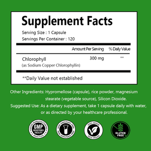 Cápsulas de Clorofila de Marca Privada OEM ODM, 300 mg de Clorofilina de Sodio y Cobre, Antioxidante, Apoyo para la Salud Intestinal y de la Piel, Vegano - Product Image 2
