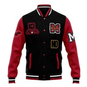 Chaqueta de béisbol con parches de chenilla bordados personalizados para hombre, chaqueta universitaria blanca y negra de talla grande al por mayor - Product Image 5