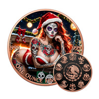 Pièce de monnaie commémorative colorée en cuivre pur .999 de 1 oz, motif Crâne de sucre de Noël Catrina, pièce souvenir en métal Aigle mexicain