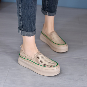 2023 été femmes en cuir véritable mocassins confortables décontracté sans lacet chaussures PU semelle souple paresseux creux conception polyvalent pour le quotidien - Product Image 1