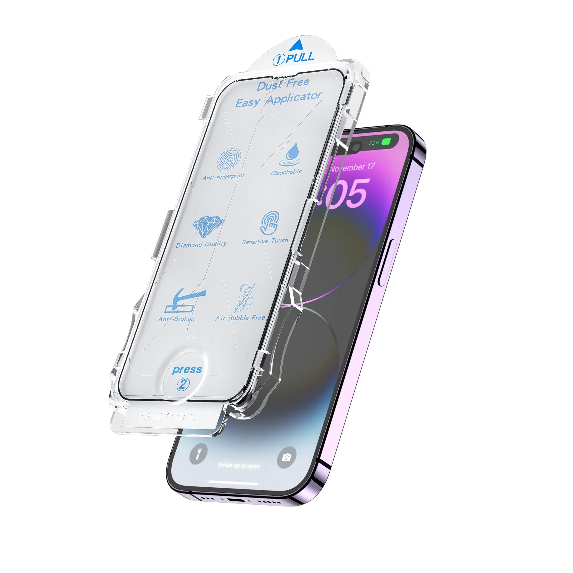 Premium sınıf AAA tam kapak temperli cam ekran koruyucu için iPhone 15 14 13 Pro Max hizala aplikatör ile kolay kurulum