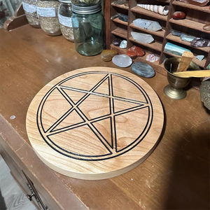 Personalizada madera brujería bruja Altar decoración pentagrama Círculo Mágico candelita <span class=keywords><strong>de</strong></span> madera portavelas ecológico pintado técnica - Product Image 3