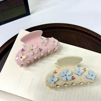 Barrette à cheveux YuAo chic de style coréen en acétate ornée de strass, motif floral papillon, design inspiré de la niche, pince requin pour chignon