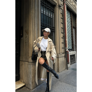 Trench-coat beige pour femme, manches longues, tissé, coupe-vent, style décontracté automne - Product Image 3