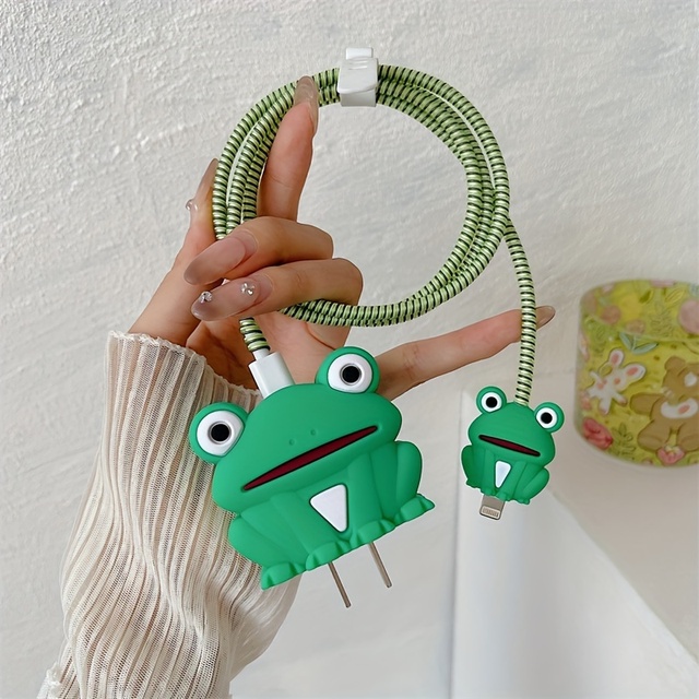 Cute Frog Silicone Charger Protective Case for IPhone 11 12 13 14 15 18W-20W Fast Charging Protection Charger Cover Accessories