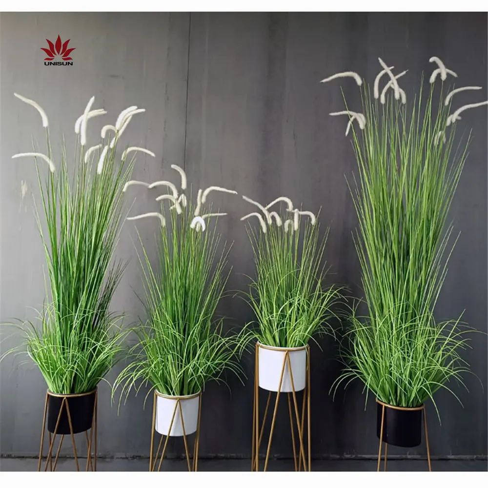 Home decoration green plastic plant artificial onion grass with black flower pot