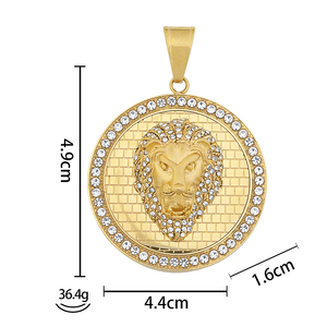 Collier pendentif médaillon lion en acier inoxydable pour homme, avec cristaux, style « Iced Out », colliers Lion Roi, personnalisable en usine - Product Image 5