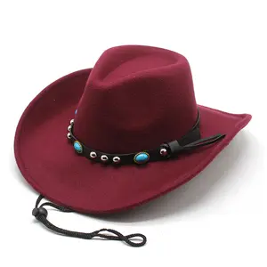 Wholesale Vintage factory Rivet Roll Up Wide Brim Western Turquoise Decor Hat For Cowboy Cowgirls