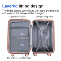 Ensemble de 3 valises de luxe roses rigides OEM avec logo personnalisé, étanches, pour voyage, avec roulettes, ensemble de bagages de voyage de 3 pièces