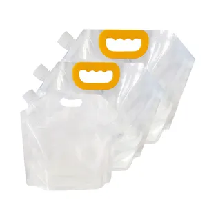 Sac Transparent réutilisable pour buse de liquide, pochette pour bec verseur, poignée en plastique pour boissons, jus, bière, lait, emballage avec bec verseur