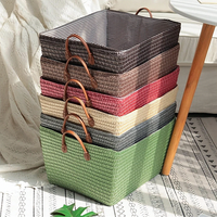 Conteneur de rangement rectangulaire tissé avec poignées, panier en rotin pliable pour jouets, couvertures, design gain de place