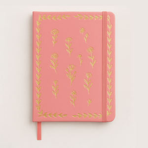 Cuaderno de Cuero PU Rosa Coral de 160 g/m² con Tapa Dura y Lámina Dorada, Cuaderno A5 con Doble Cinta - Product Image 1