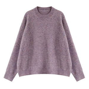 Nouveaux pulls pour femmes en nylon/acrylique tricotés à l'ordinateur, fins, décontractés, à col rond, unis, chauds et respirants pour l'automne - Product Image 1