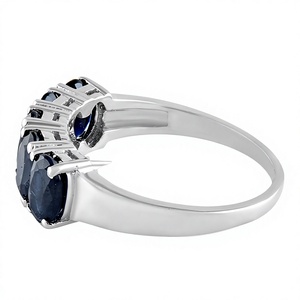 Bague en saphir bleu en argent sterling 925 plaqué rhodium, taille ovale, sertie de griffes, luxe classique, pierre précieuse pour femme - Product Image 3