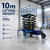 Plateforme élévatrice à ciseaux hydraulique de 10 m, capacité de charge de 500 kg, plateforme aérienne montée sur tricycle électrique, moteur de 3000 W, directement de l'usine