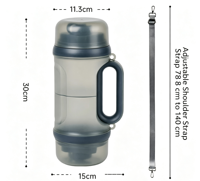 Bouteille d'eau portable pour grand chien, distributeur d'eau pour animaux de compagnie pour la promenade en extérieur, double bouchon, distributeur d'eau et de nourriture 2-en-1