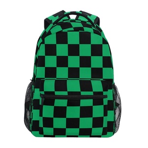 New Arrivals Trending Unisex Black/Green Checked Design Heavy Duty <b>Lightweight</b> Book Bag School <b>Backpack</b> with Zipper Closure - Product Image 1