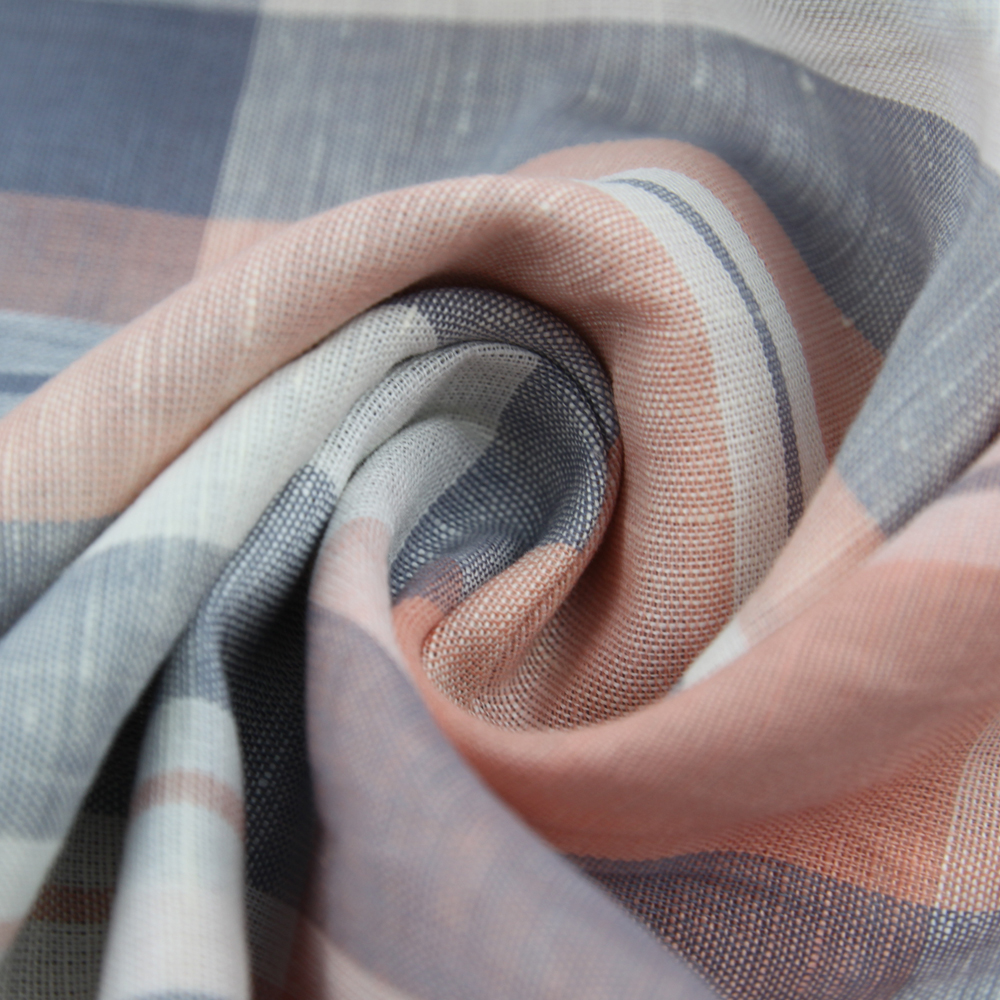 Низкий минимальный заказ по низкой цене, льняная хлопковая смешанная пряжа, крашенная клетчатая ткань для весенней летней одежды