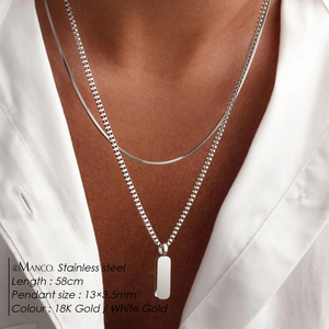 이만코 스테인리스 스틸 18K 금도금 쿠반 박스 체인 펜던트 목걸이 (남성용) - 기념일 선물 - Product Image 2