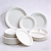 Assiettes rondes robustes 100 % compostables de 9 à 10 pouces, 3 compartiments, jetables, en bagasse de canne à sucre