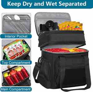 Double Deck <b>Insulated</b> <b>Lunch</b> <b>Box</b> Expandable Large <b>Lunch</b> Bag Leakproof Cooler Bag <b>Lunch</b> Pail for Men Women Adults Travel Daytrip - Product Image 3