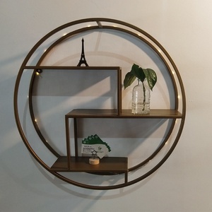 Étagère murale flottante en métal doré, 1 pièce, support mural rond en métal, organisateur de rangement, étagère pour fleurs - Product Image 2