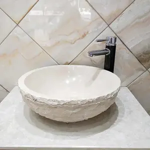 Повседневная недорогая раковина из натурального камня под заказ, раковина из мраморного камня Crema Marfil, раковина для ванной комнаты