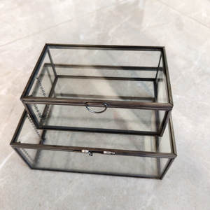 Boîte à bijoux en <span class=keywords><strong>verre</strong></span> artisanal de haute qualité, personnalisable, grande, rectangulaire, en métal doré, boîte en <span class=keywords><strong>verre</strong></span> artisanal pour le rangement - Product Image 1