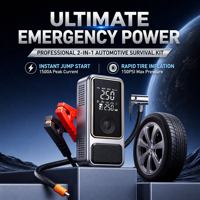 Pompe à air 6000 mAh pour voiture, démarreur de secours combiné, éclairage LED, entrée Type-C ; gonfleur de pneus portable, pression maximale 150 psi