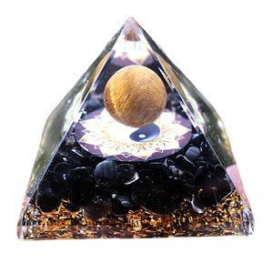Pyramide en résine époxy œil de tigre et obsidienne Tai Chi, décoration d'intérieur Feng Shui, ornement de bureau, pièce d'art en résine artisanale - Product Image 5