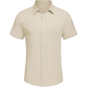 Camisas informales con botones para hombre Camisa de playa de verano texturizada de manga corta con bolsillo - Product Image 4