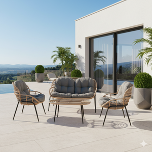 Duurzame 4-delige Pe Rotan Outdoor Gesprek Sofa Set Comfortabele Tuin Patio Meubelen Met Stalen Frame - Product Image 6