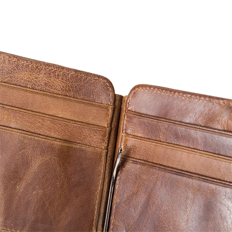 Money Wallet For Men Designer Custom Vintage Big Capacity Money Clip Wallet Slim Short Brown Genuine Leather Purses Card Holder For Men