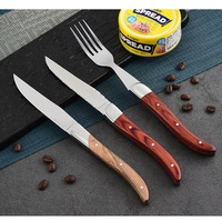 Ensemble de couteaux et fourchettes à steak pour restaurant, en acier inoxydable, couteau de table, fourchette à dents, couteau à dîner avec manche en bois, style nordique
