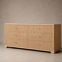 Commode de luxe OAKEN à 6 tiroirs en chêne massif, meuble de rangement artisanal pour chambre à coucher, mobilier de maison